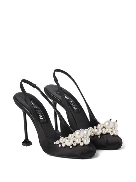 miu miu embellished heels satin|Black Satin Slingback Pumps With Crystals .